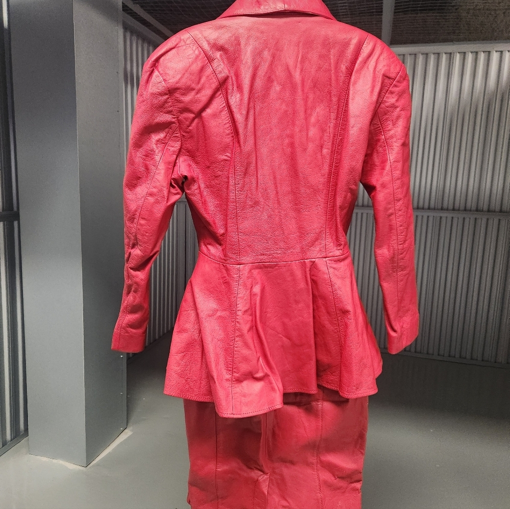 Women's Red Leather Skirt Set - Picture 2 of 2